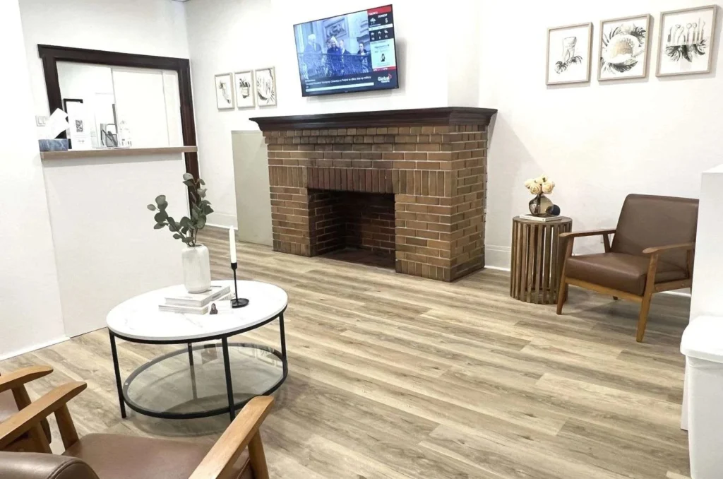 Comfortable reception lounge for new patients at Richmond Hill Smile Centre