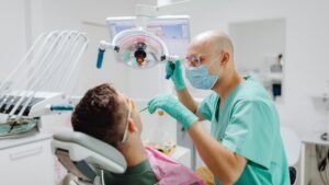 Porcelain crown maintenance and shade check at a dental clinic in Richmond Hill