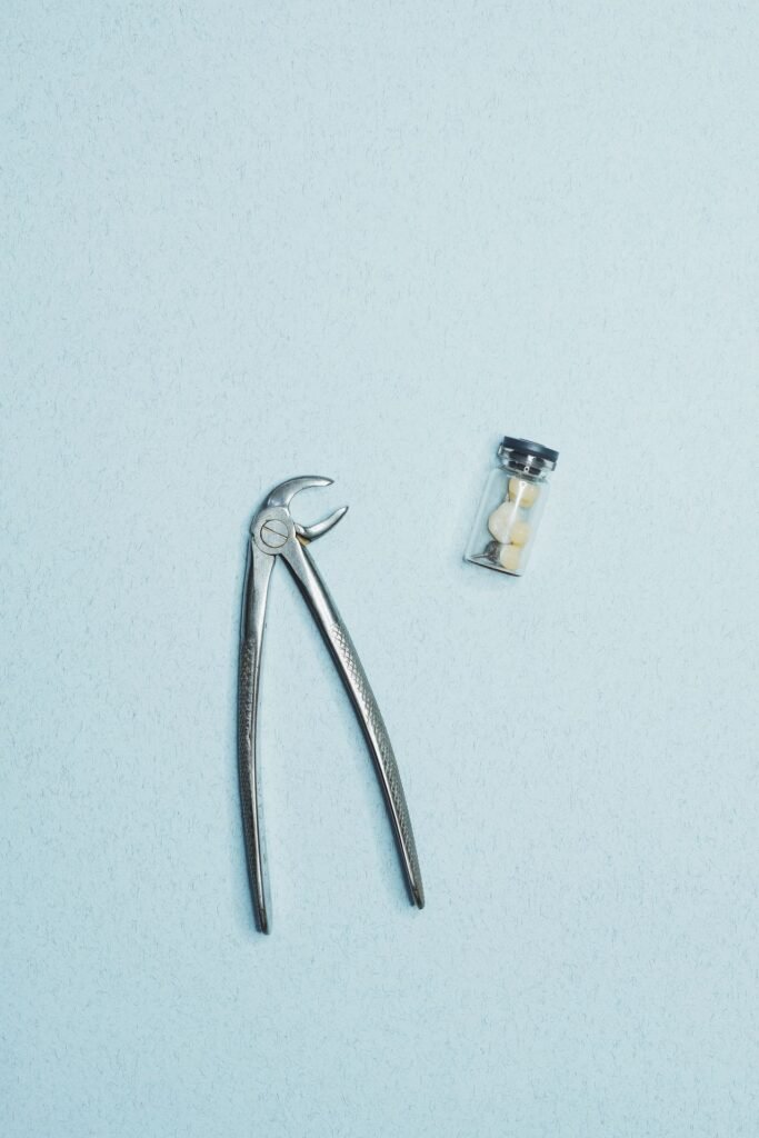 Dental forceps and instruments used for tooth extraction or root canal decisions